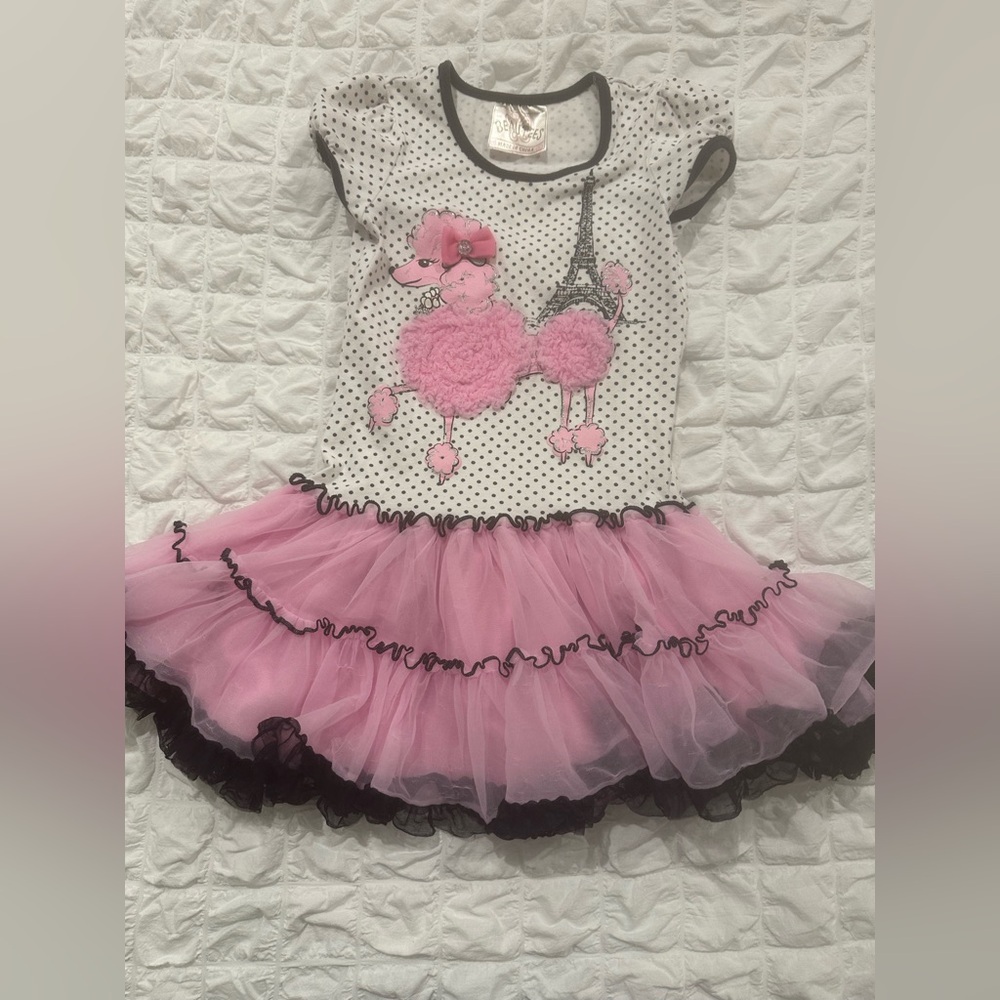 Beautees Black and White Polka Dot Dress with pink tutu bottom